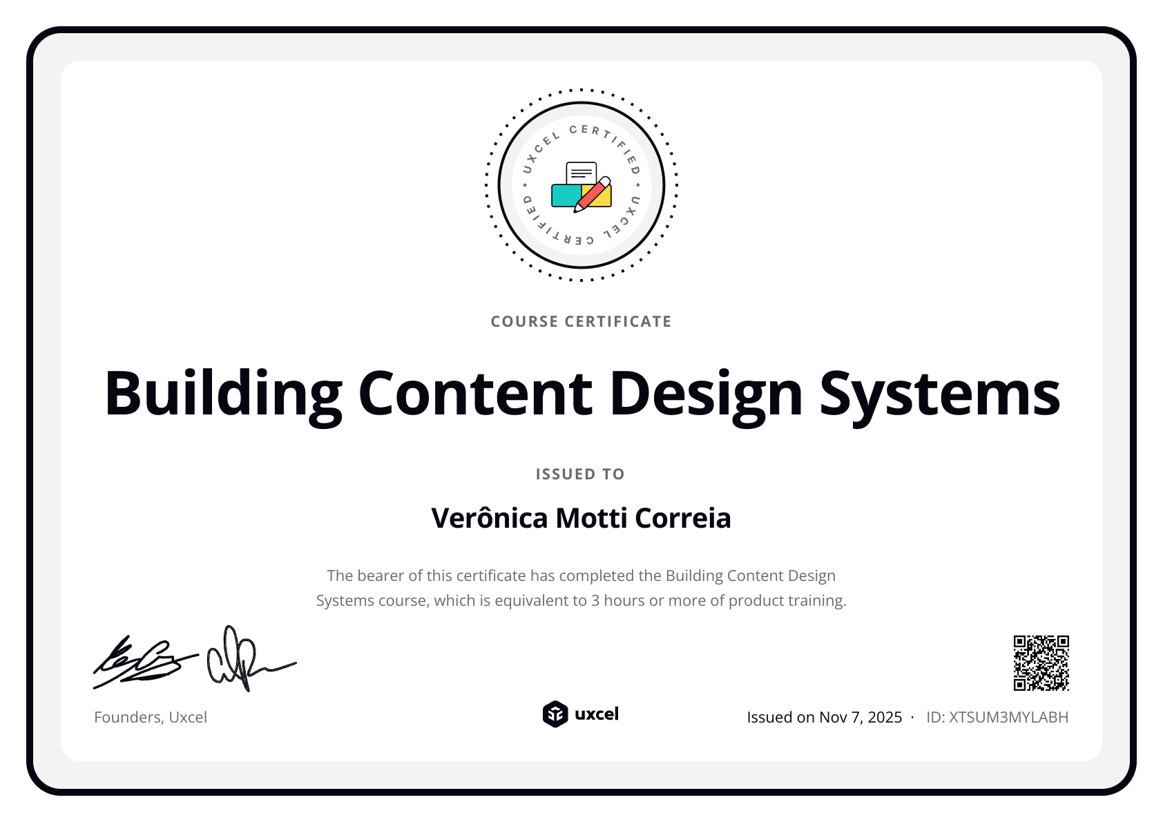 Verônica Motti Correia's certificate